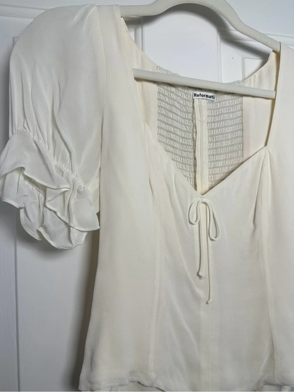 Reformation Delevan Puff Sleeve White Top
